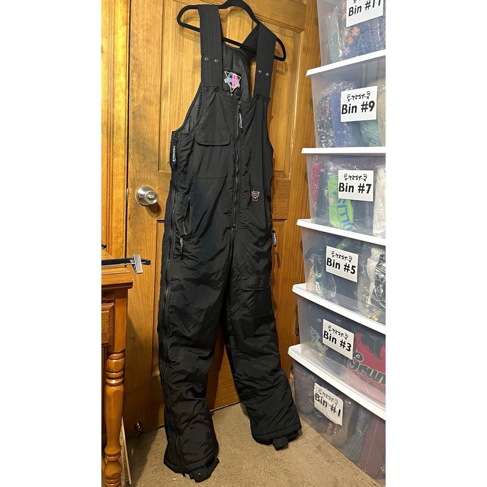 Vintage Coldwave Snowmobile Suit Bibs Mens Medium Black Insulated Ski Pants 90s